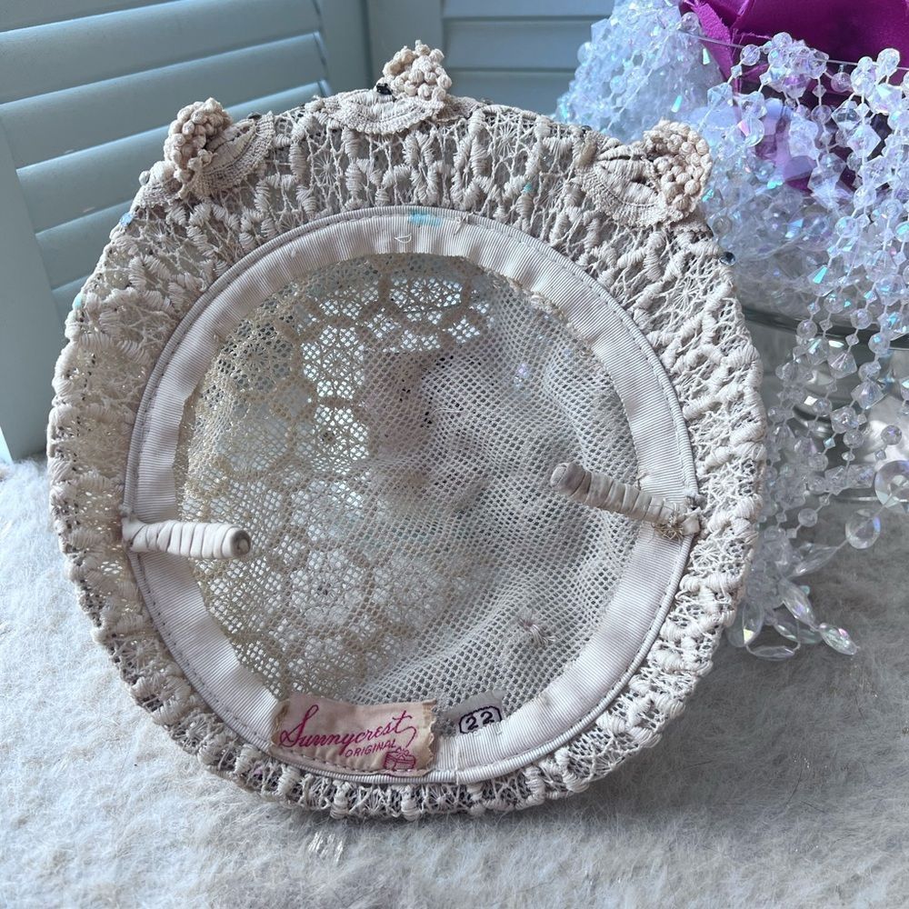 Vintage 1930s Sunnycrest Original Lace Crocheted Bridal Headpiece Hat 💗 - Picture 2 of 6